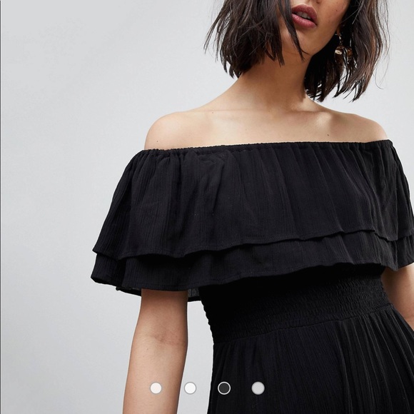 ASOS River Island Bardot Off The Shoulder Maxi Dress in Black - Picture 3 of 6